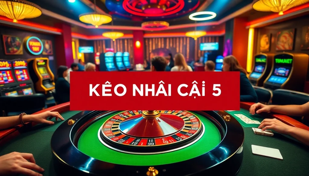 Kèo Nhà Cái 5 sets the scene for an exhilarating poker game at a vibrant casino table.
